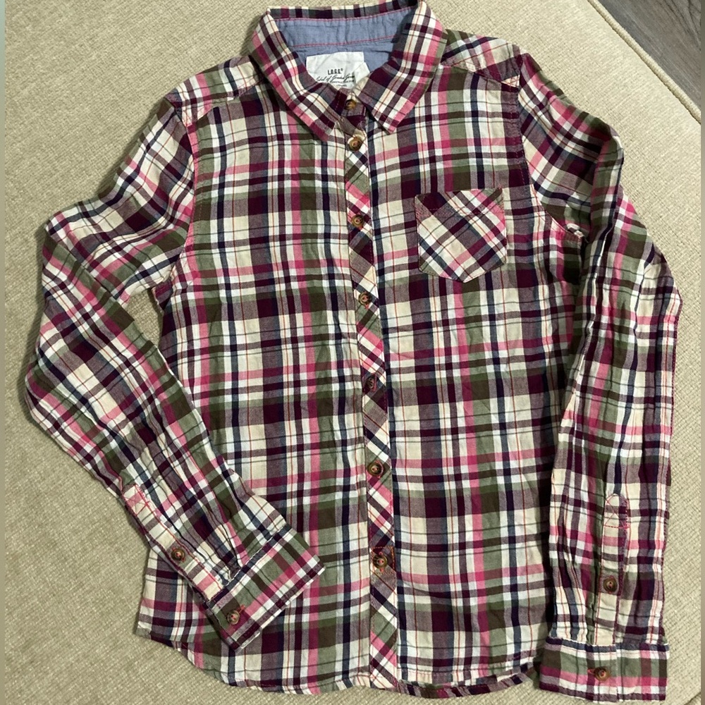 H&M Girls Plaid Button Down Shirt - Green, Pink, White
Size: 10-11 Y